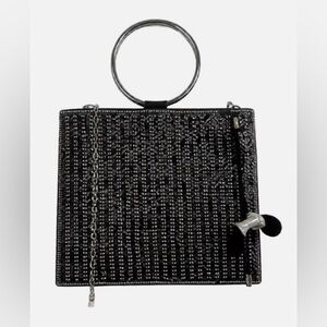 Nina NWT Evening Square Bag Black & Silver Crossbody